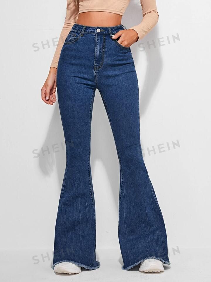 SHEIN Frenchy Raw Hem Flare Leg Vintage Jeans | SHEIN