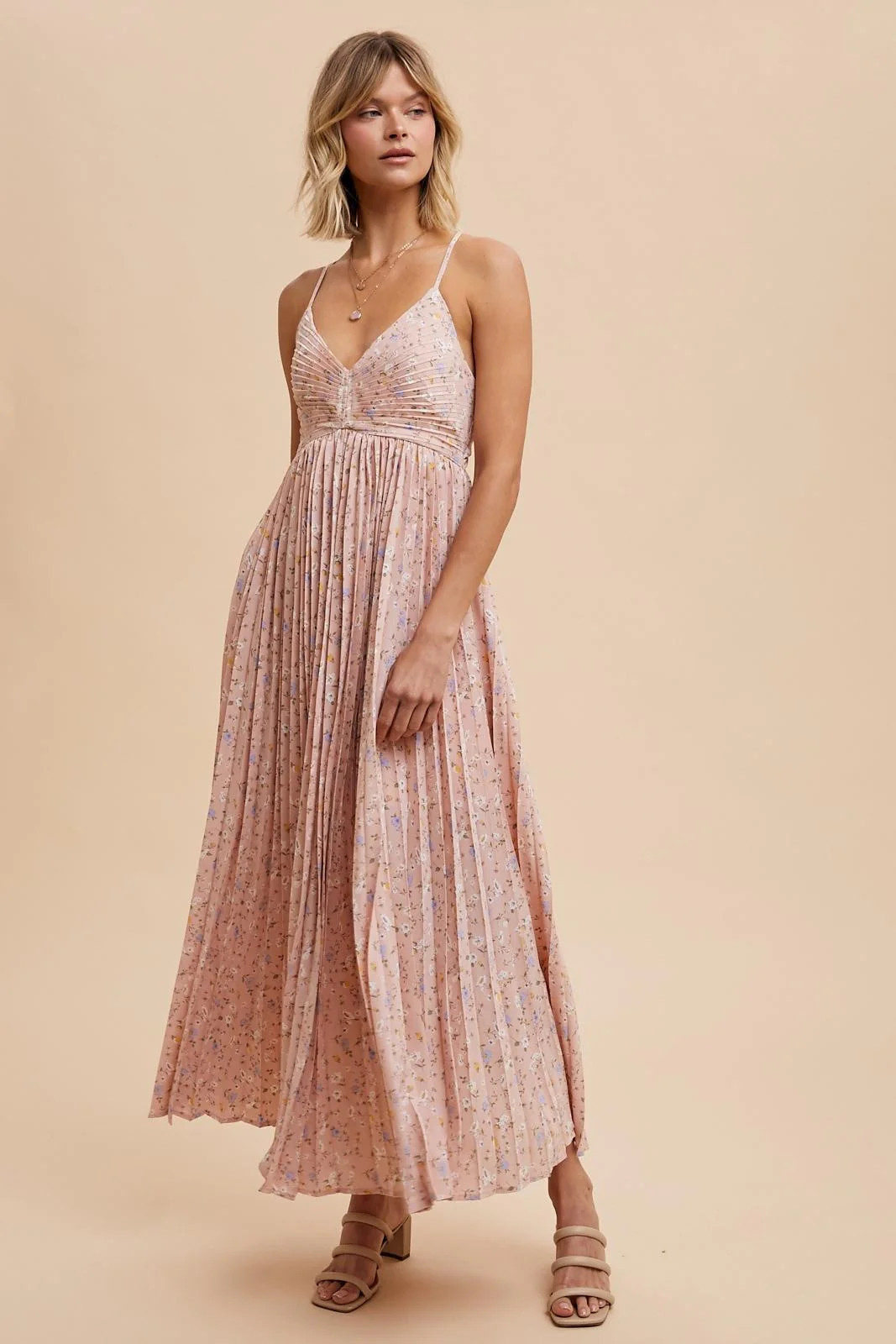 Light Pink Floral Pleated Back Cutout Maxi Dress | PinkBlush Maternity