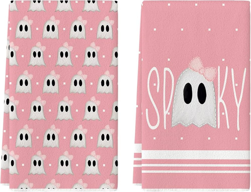 Artoid Mode Pink Ghost Spooky Halloween Kitchen Towels Dish Towels, 18x26 Inch Bow Knot Decoratio... | Amazon (US)