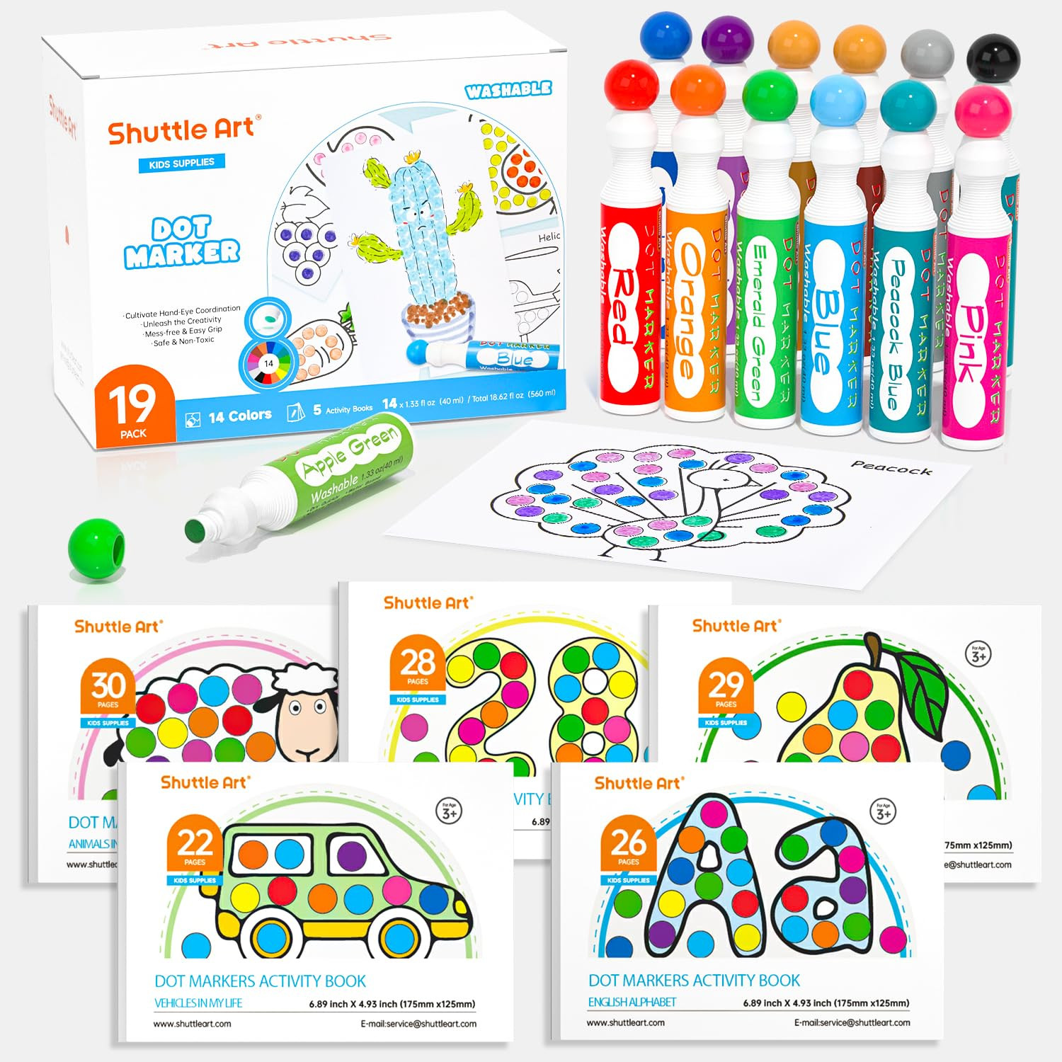 Shuttle Art Dot Markers, 14 Colors Bingo Daubers with 135 Patterns, 5 Activity Books, Educational... | Amazon (US)
