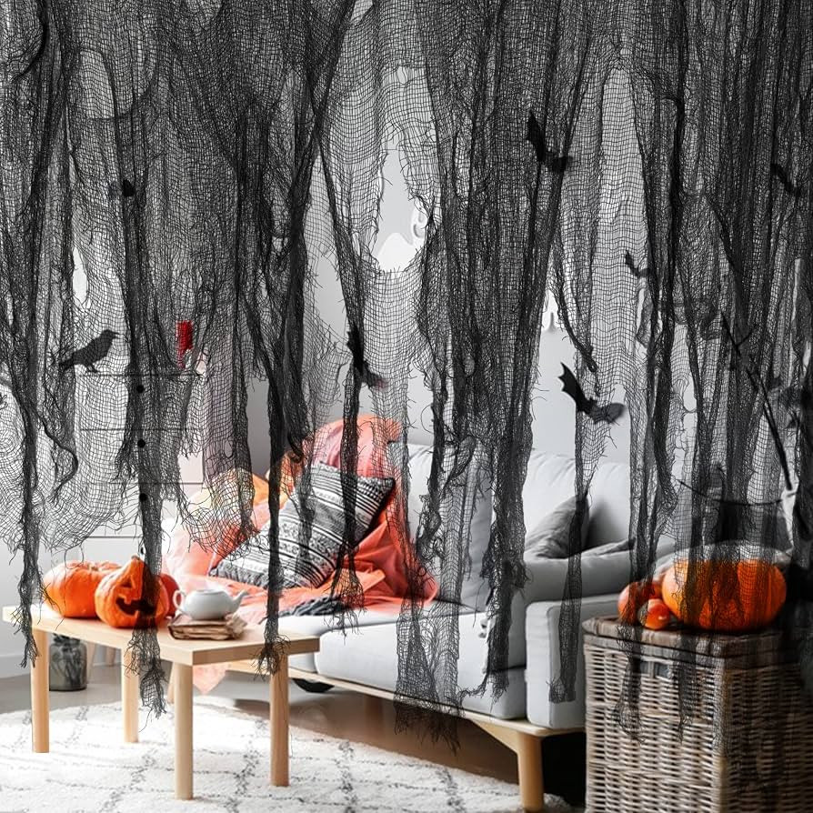 Watayo 196x39 Inch Halloween Spooky Cloth-Large Black Scary Creepy Gauze-Windows Entryways Cover ... | Amazon (US)