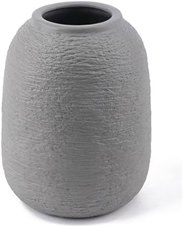 DEEMEI - Grey Ceramic Vase Large Rounded Textured Modern Geometric Pattern Floral Vase for Living Ro | Amazon (US)