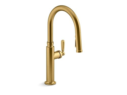 Kohler K28358-2MB Edalyn by Studio McGee 1.5 GPM Single Hole Pull Down Kitchen Faucet with Boost Spray, DockNetik, ProMotion, and MasterClean Technologies Vibrant Brushed Moderne Brass | Amazon (US)