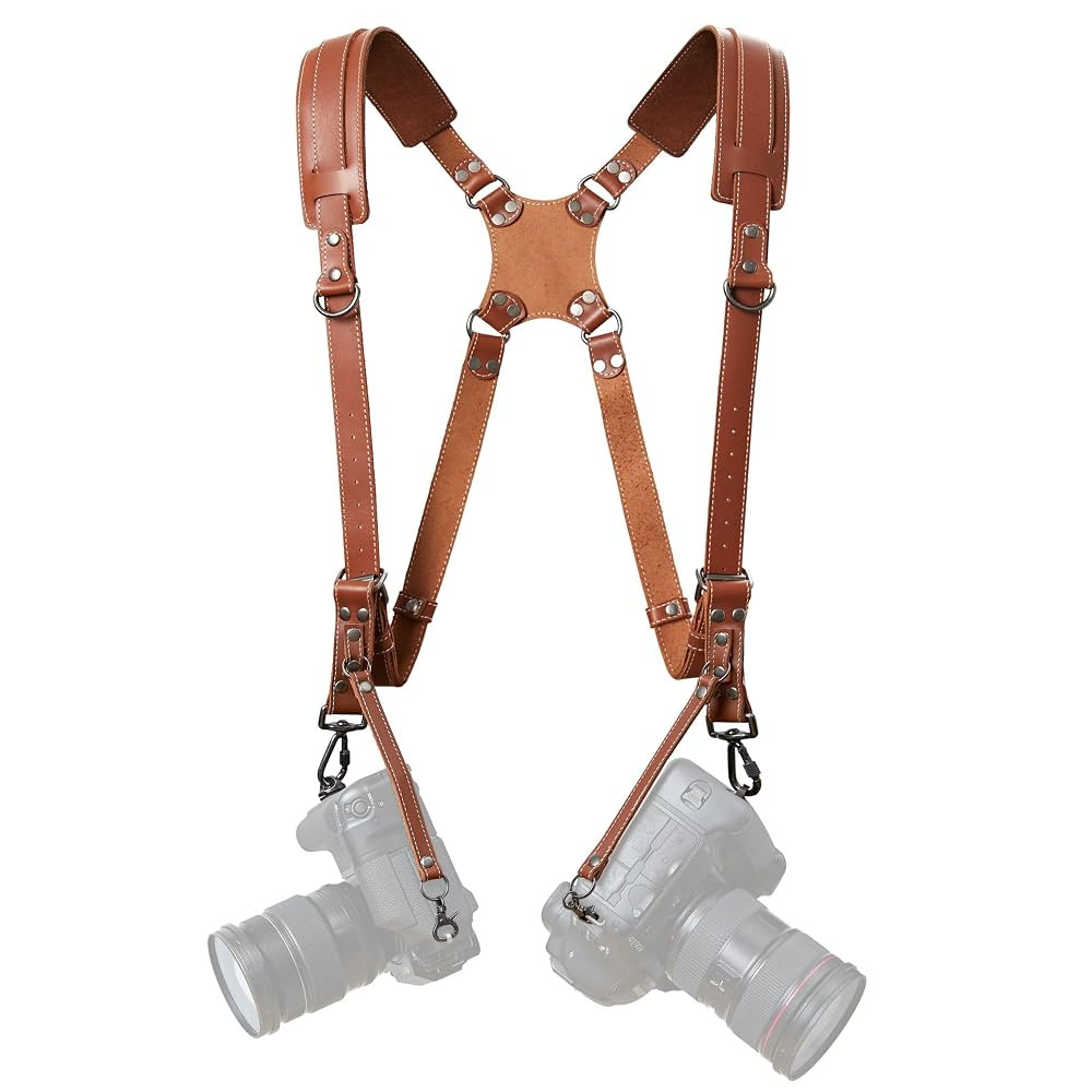 Padwa Lifestyle Tan Dual Camera Harness Strap for Two-Cameras - Dual Shoulder Full Grain Leather ... | Amazon (US)