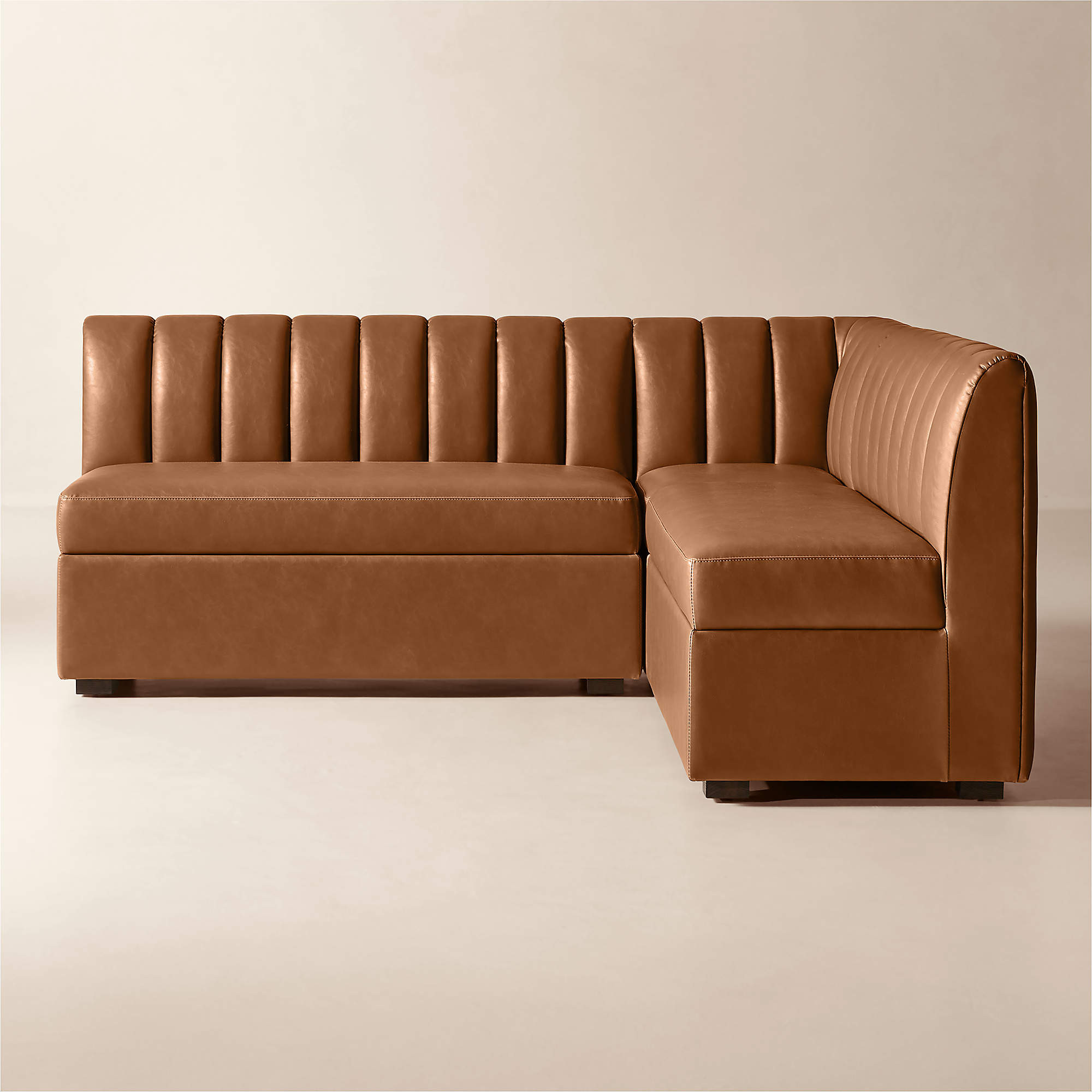Duncan Brown Leather Double L-Shaped Loveseat Dining Banquette | CB2 | CB2