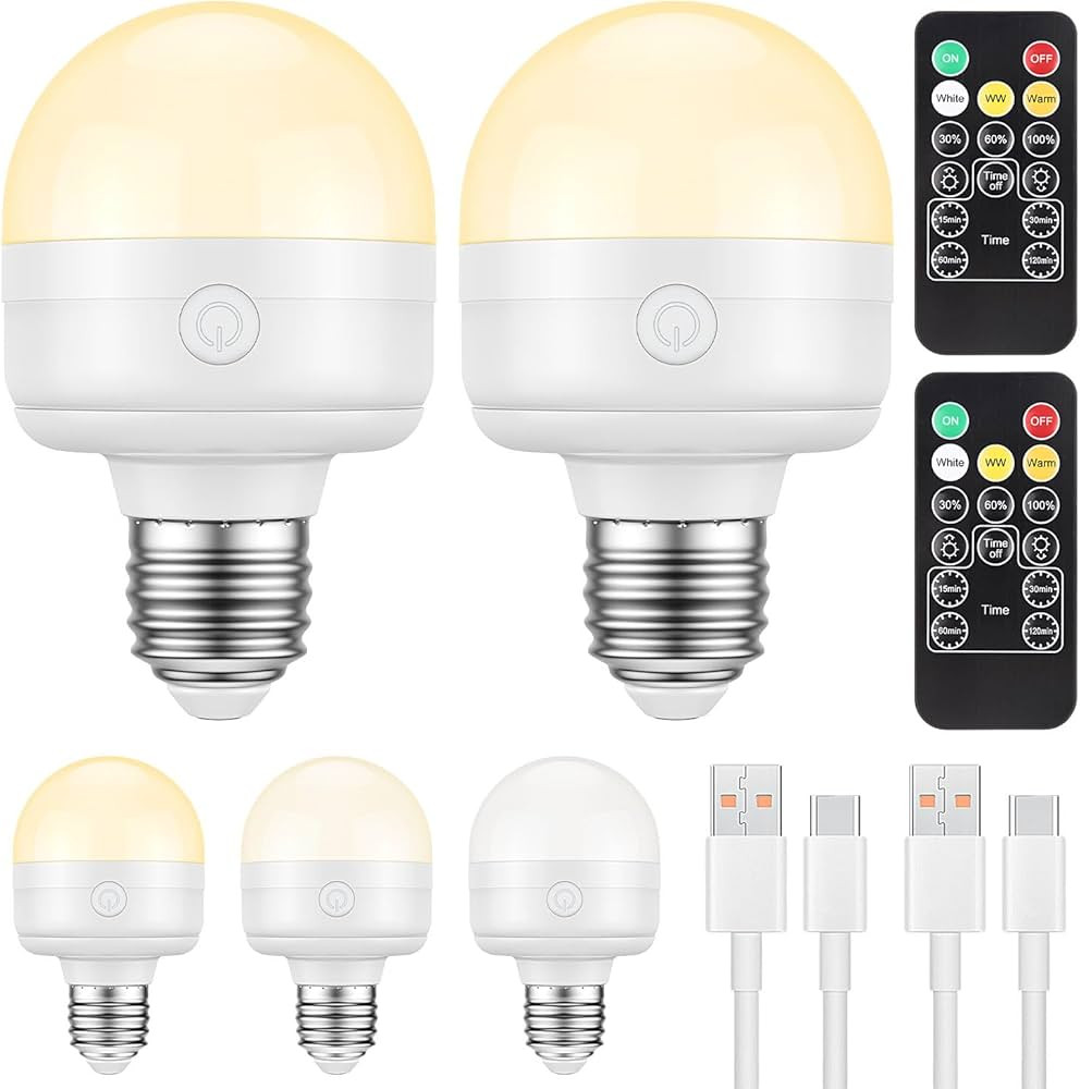 SCOPOW Brighter E26 Rechargeable Light Bulbs with Remote Control Timer and 3 Color Temperature 60... | Amazon (US)
