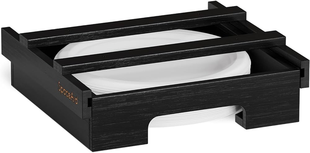 SpaceAid 10-inch Paper Plate Dispenser, Under Cabinet Bamboo Plates Holder, Kitchen Counter Verti... | Amazon (US)