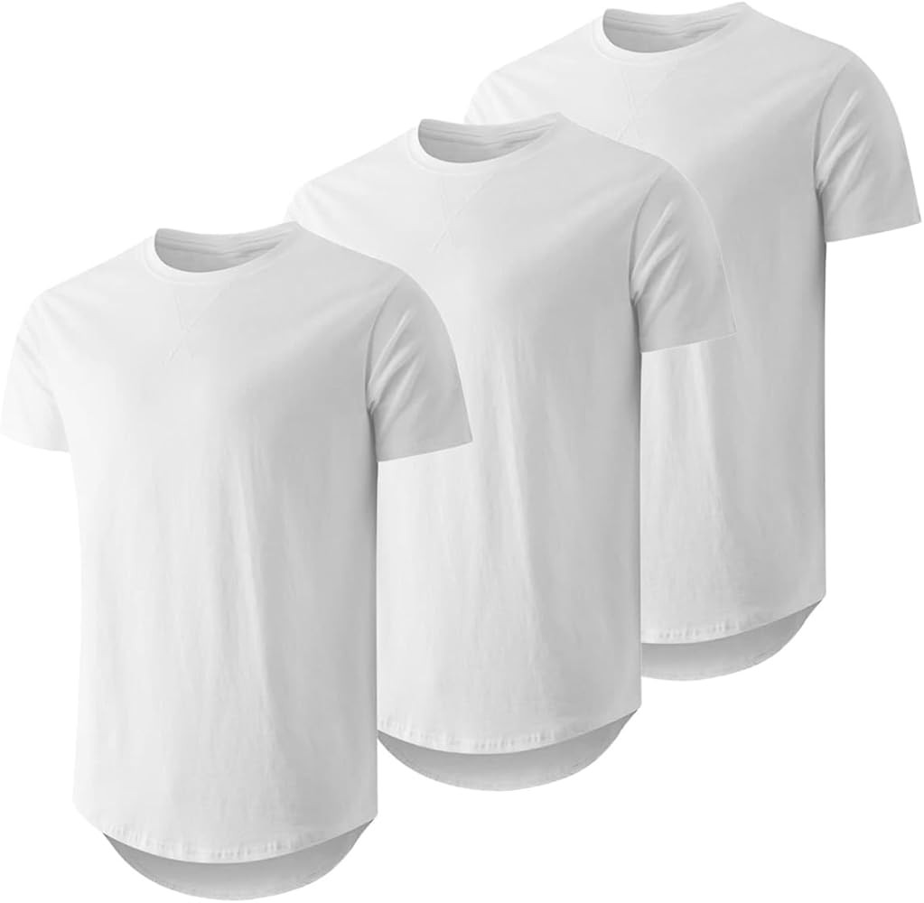 JMIERR Mens 3 Pack Cotton Hipster Hip Hop Longline Crewneck T-Shirt | Amazon (US)