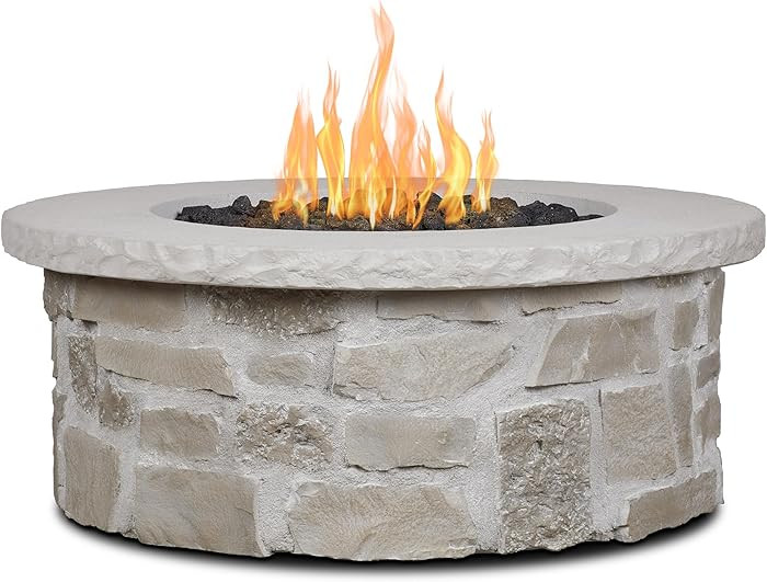 Real Flame Scottsdale 40” Round Stone Propane Fire Pit Table, 50000 BTU Outdoor Gas Fireplace f... | Amazon (US)
