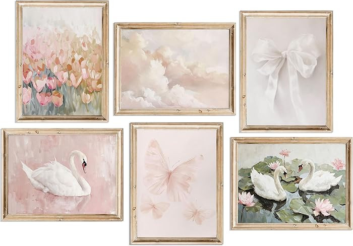 6Pcs Coquette Wall Art Pastel Pink Trendy Canvas Bow Posters White Swan Preppy Painting Butterfly... | Amazon (US)