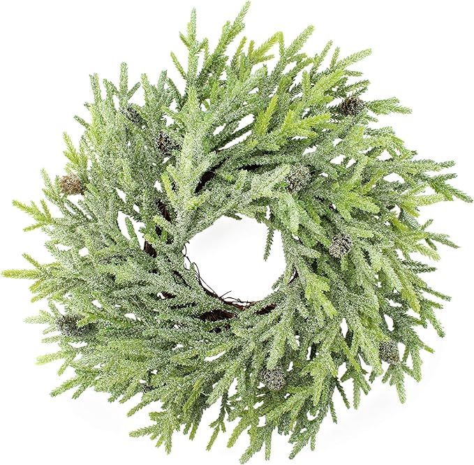 Amazon.com: AuldHome Artificial Christmas Wreath (1-Pack, 15-Inch); Evergreen Flocked Greenery wi... | Amazon (US)