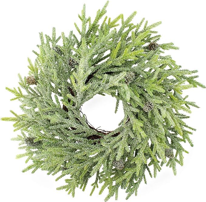 Amazon.com: AuldHome Artificial Christmas Wreath (1-Pack, 15-Inch); Evergreen Flocked Greenery wi... | Amazon (US)