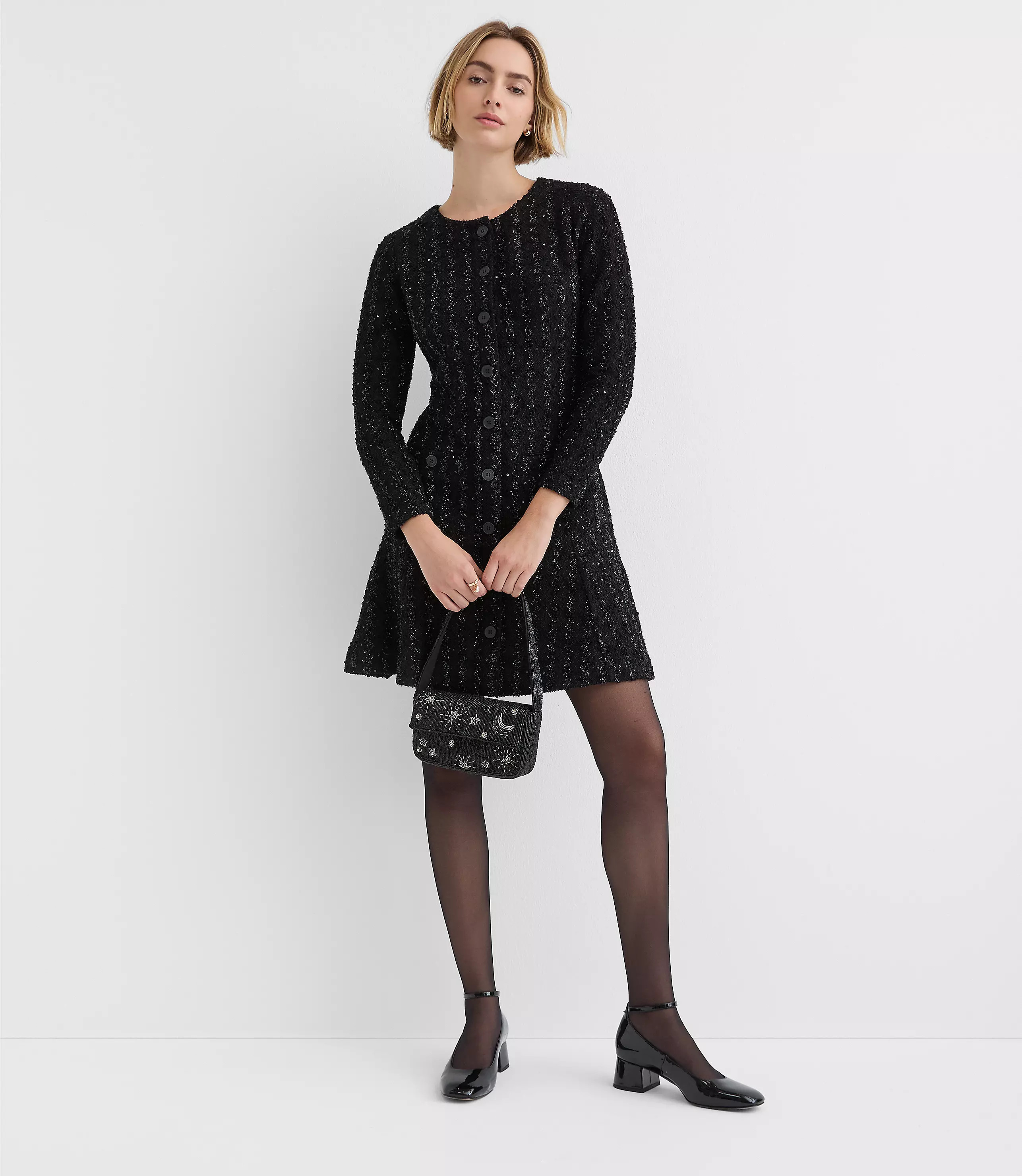 Shimmer Boucle Mini Pocket Dress | LOFT