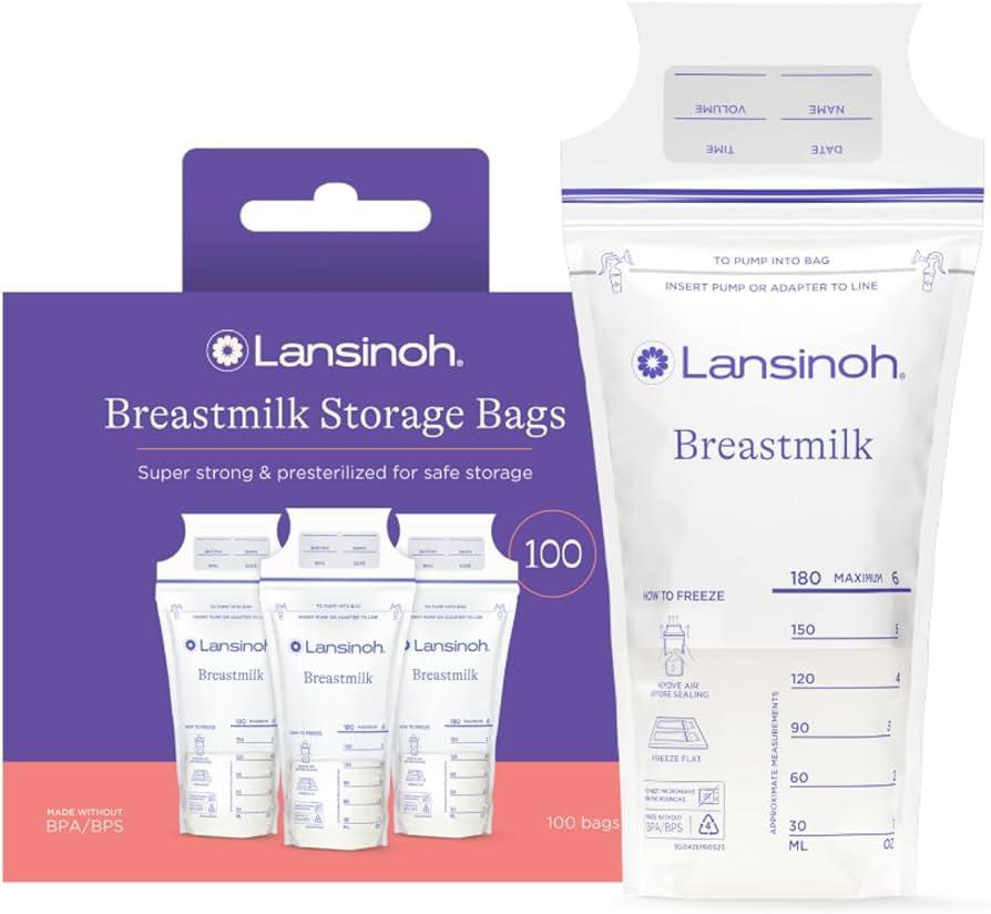 Lansinoh Breastmilk Storage Bags, 100 Count, Baby Essentials, Fast Freeze & Thaw Breast Milk Bags... | Amazon (US)
