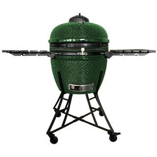DIRECT WICKER 24 in. Barbecue Charcoal Grill in Green, Ceramic Kamado Grill with Side Table, Suit... | The Home Depot