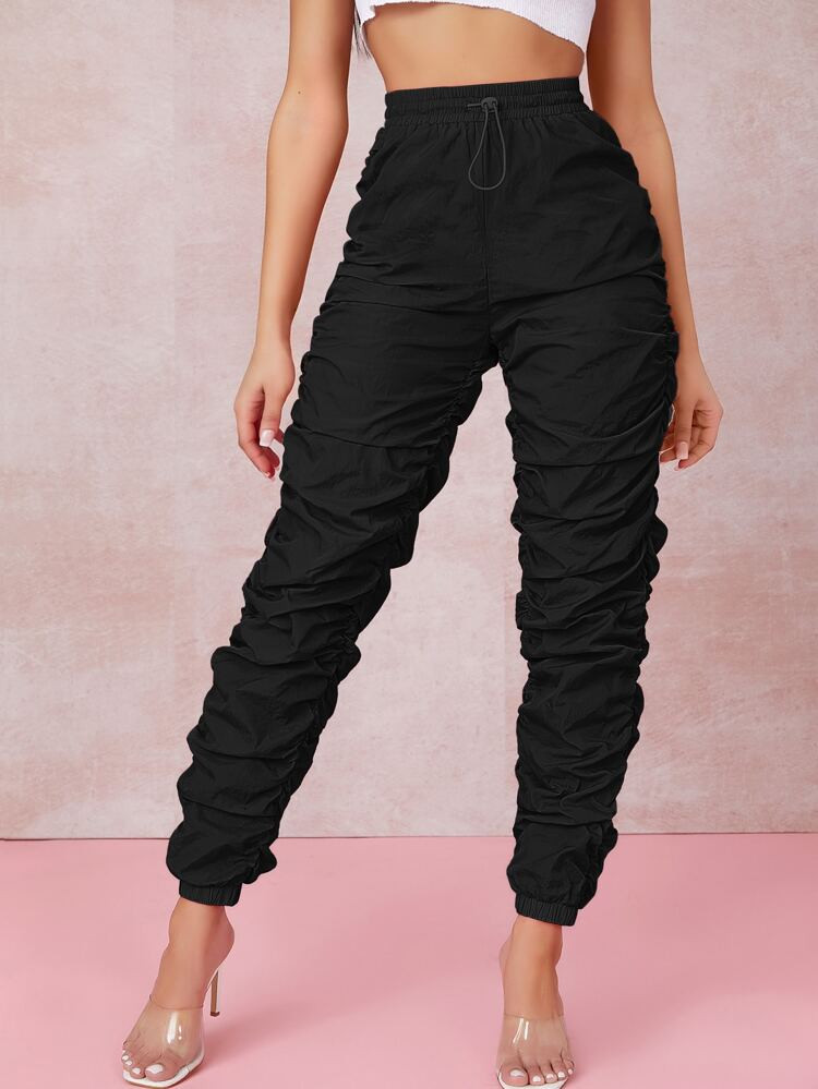 SHEIN Ruched Toggle Drawstring Windbreaker Pants | SHEIN