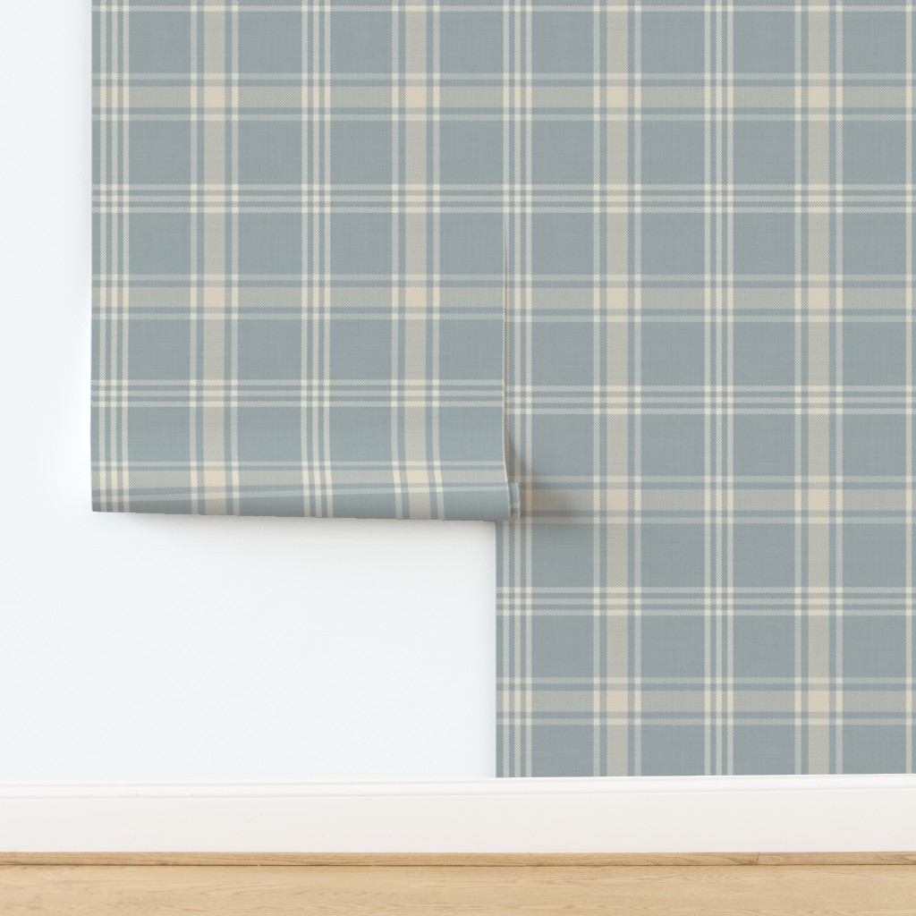 m-Neutral blue tartan plaid beige accent & fabric texture nursery plaid Wallpaper | Spoonflower | Spoonflower