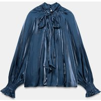 Zara - Satin Bow Blouse - Navy Blue - Xs - Woman | Zara US