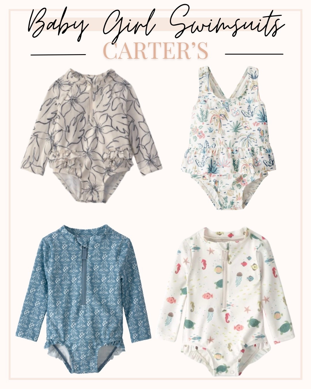 Check out these baby girl swimsuits 

Baby girl, swimsuit, carters

#LTKsummer #LTKbaby #LTKfamily