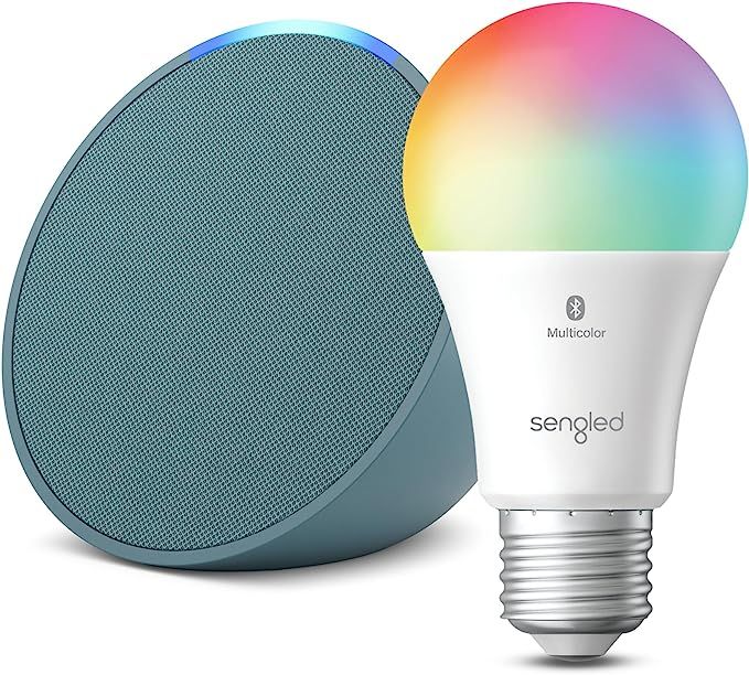 Echo Pop | Midnight Teal with Sengled Smart Color Bulb | Alexa smart home starter kit | Amazon (US)