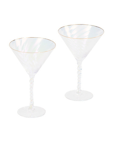 2pk Luster Swirl Gold Tone Rim Martini Glasses | TJ Maxx