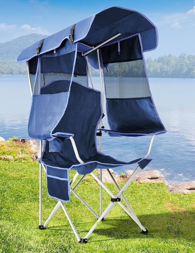Beach Chair with Canopy Shade, Canopy Beach Chair for Adults with Cup Holder, Side Pocket for Cam... | Amazon (US)