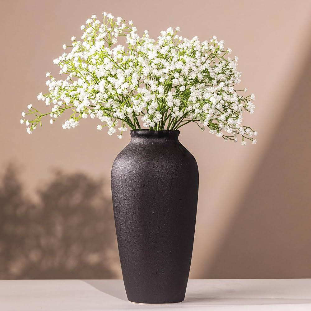 Laurel&Vine 12" Tall Black Ceramic Vase, Speckled Textured Minimalist, with 15 Stems of 22" Faux ... | Amazon (US)