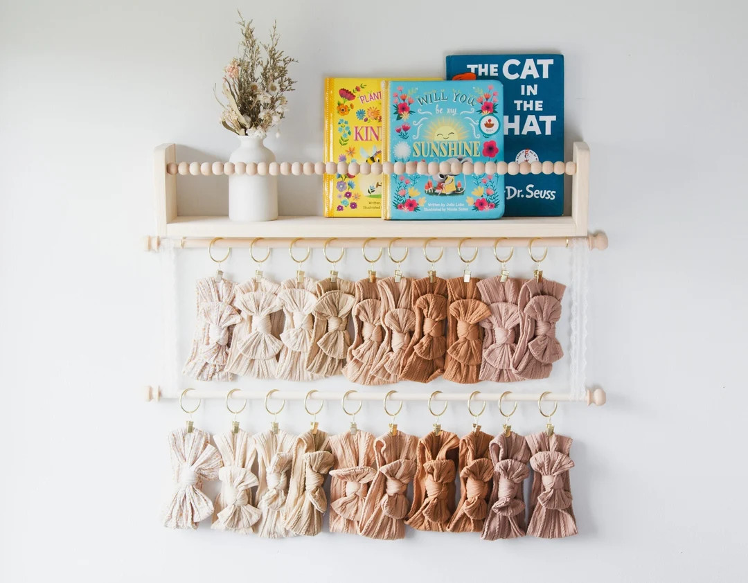 Headband and Bow Holder Shelf Bundle, Cascading 1, 2, 3, or 4 Rod Holder with Lace or Macrame, Gi... | Etsy (US)