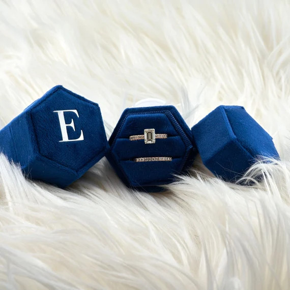 Velvet Ring Box Royal Blue Color Hexagon Shape Double or Single Slots for Engagement Ring and Wed... | Etsy (US)