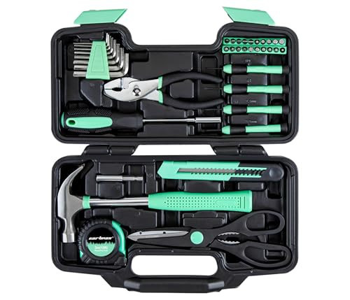 CARTMAN 39-Piece Home Tool Set Kit, Essential Household Hand Tools with Plastic Storage Case, Green | Amazon (US)