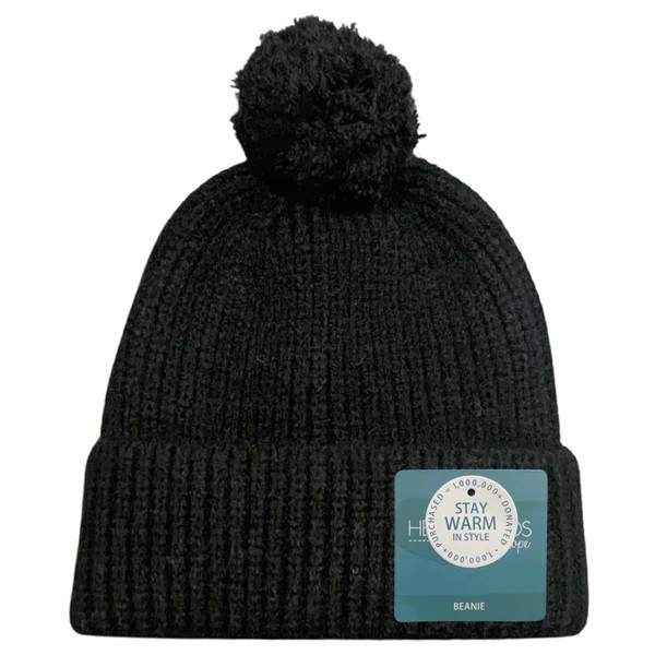 Removable Pom Pom Beanie - Black | Headbands of Hope