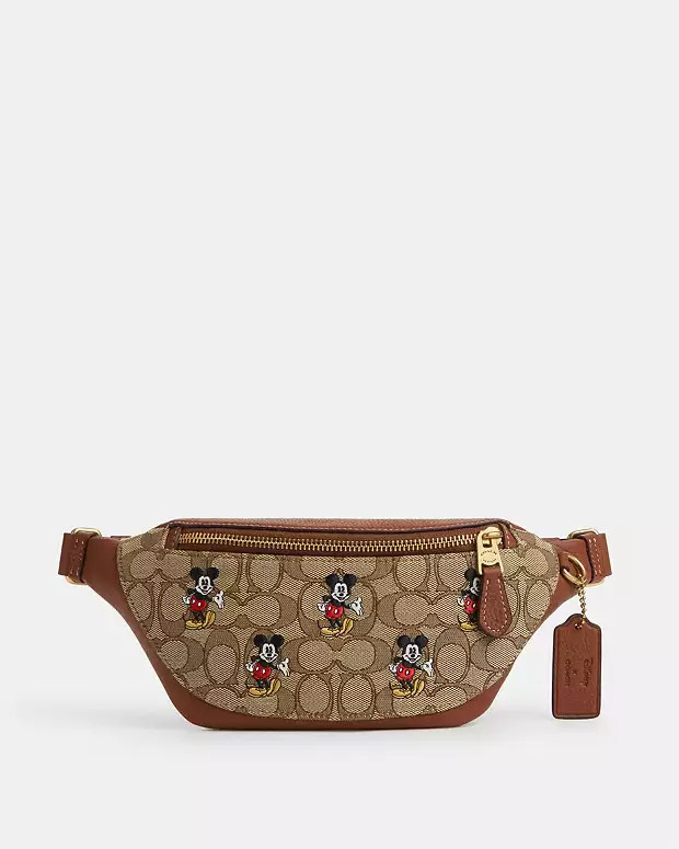Disney X Coach Warren Mini Belt Bag In Signature Jacquard With Mickey Mouse Print | Coach Outlet US