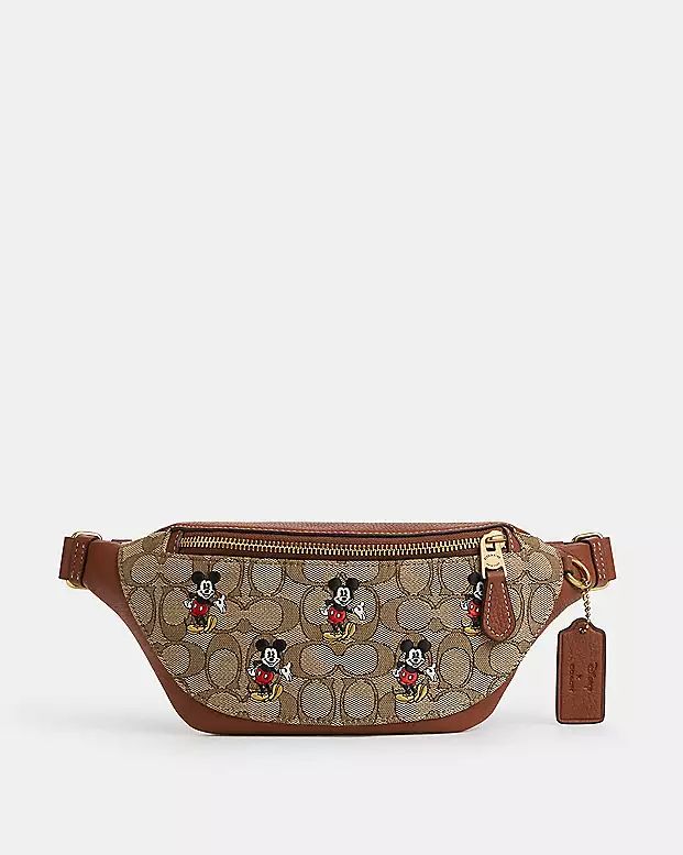 Disney X Coach Warren Mini Belt Bag In Signature Jacquard With Mickey Mouse Print | Coach Outlet