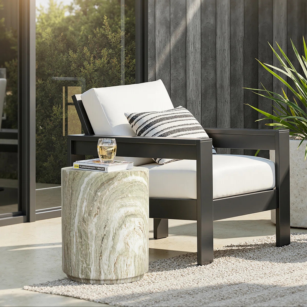 17.9'' H Green Faux Marble Outdoor Side Table for Patio | Wayfair North America