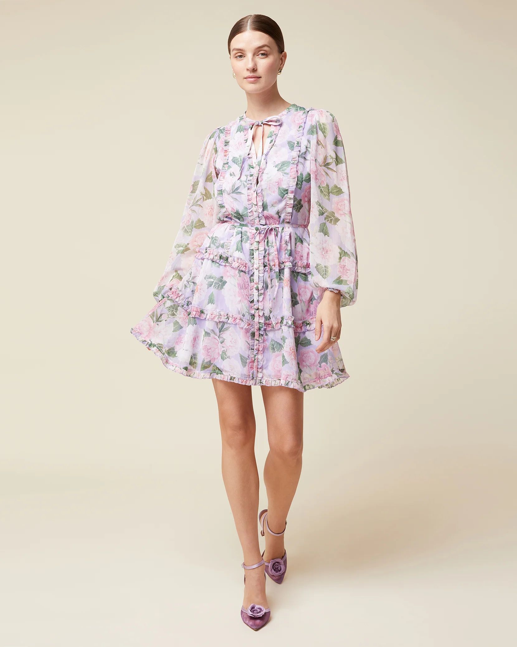 Lace Sleeve Ruffle Mini Dress | Rachel Parcell