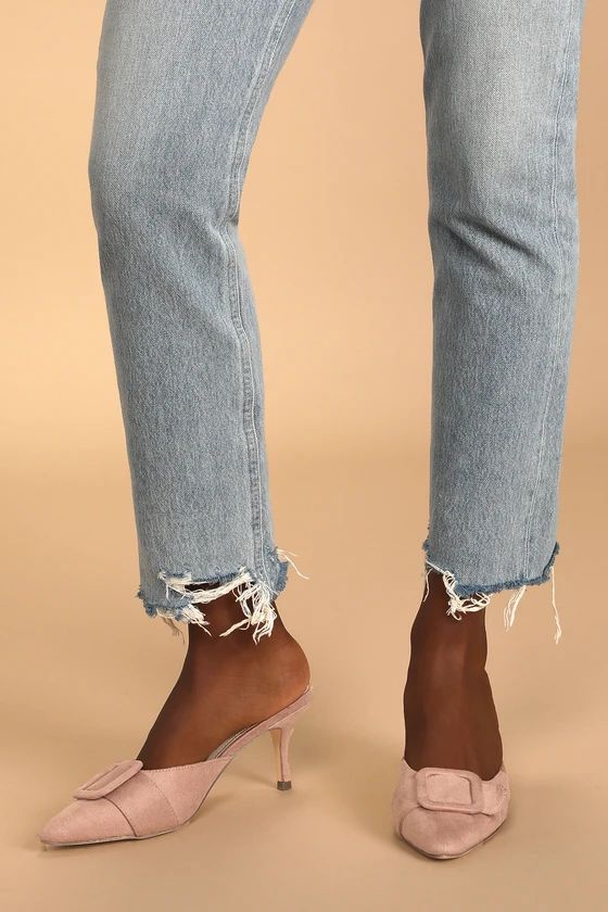 Livingston Light Nude Suede Buckled Pointed-Toe Mules | Lulus (US)