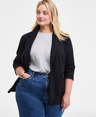 Trendy Plus Size Longline Ponté-Knit Blazer | Macy's