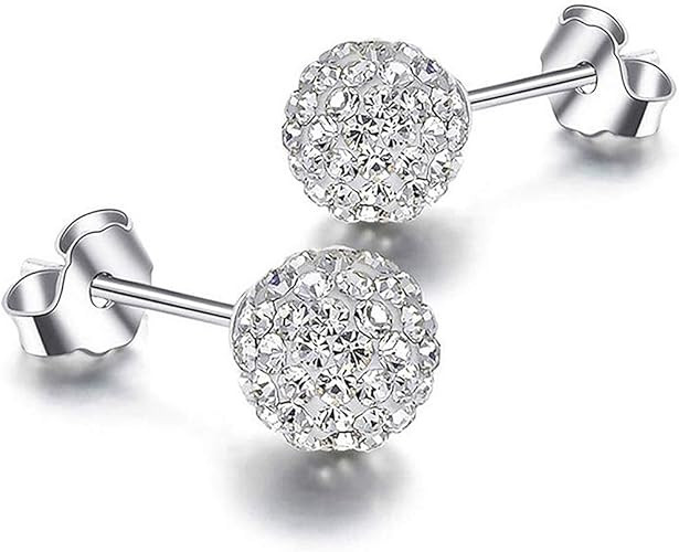Crystal Ball Earrings Stud 925 Sterling Silver Paved Rhinestones Bling Unisex | Amazon (US)