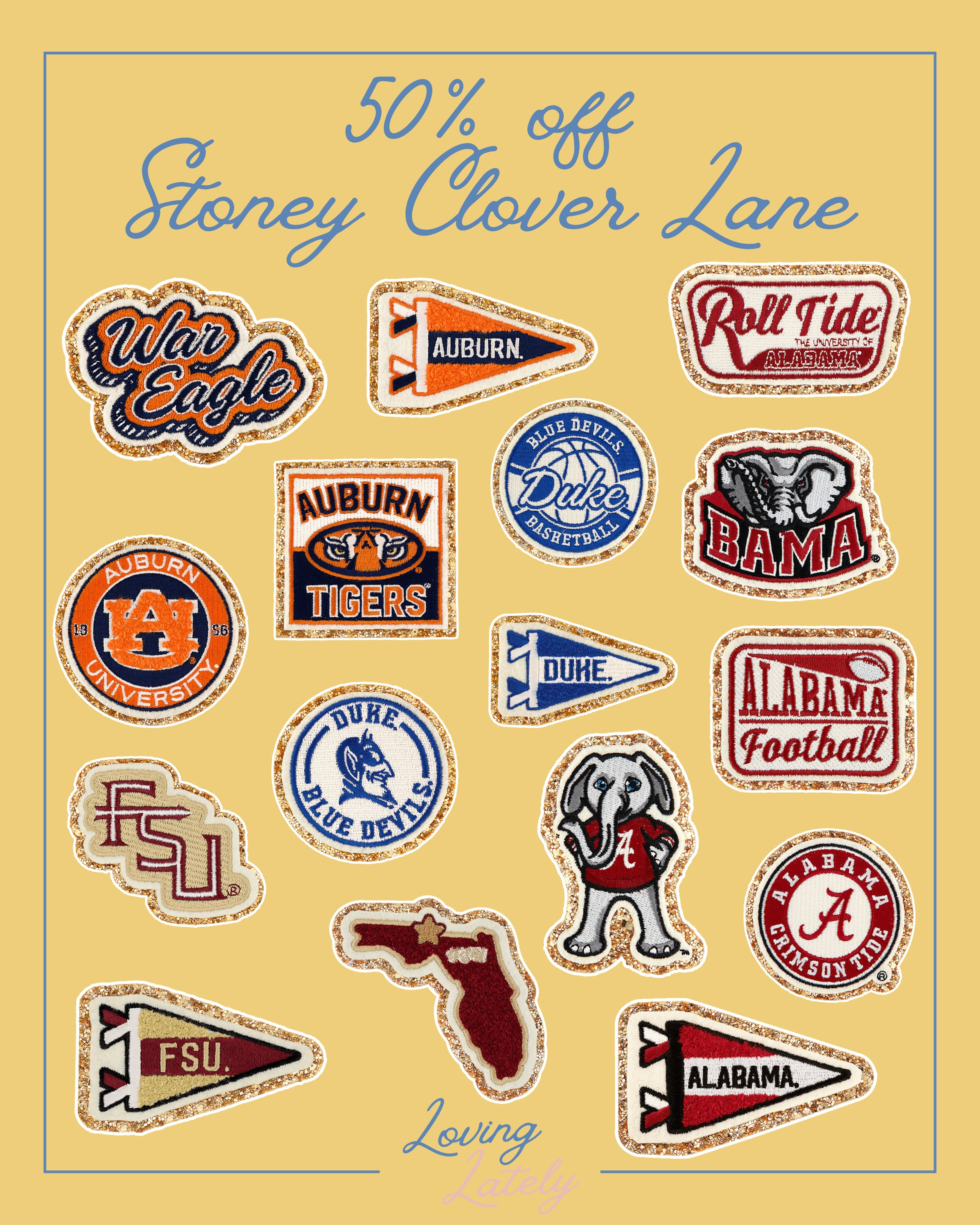 50% off Stoney Clover Lane collegiate patches! Perfect for game day looks and football season!

Auburn | War Eagle | Auburn Tigers | Duke | Blue Devils | Alabama | Bama | Roll Tide | Football Season | Gameday looks | UofA | FSU | Florida State  

 

#LTKSaleAlert #LTKFindsUnder50