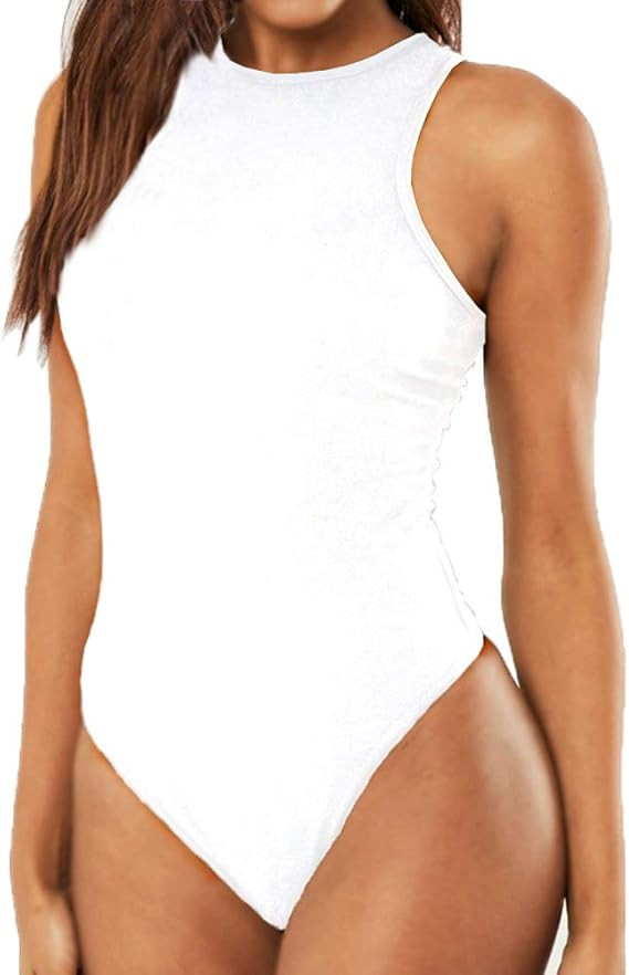 Allchic Womens Tank Bodysuits Tops Sexy Sleeveless Shirts Racer Back Basic Jumpsuits | Amazon (US)