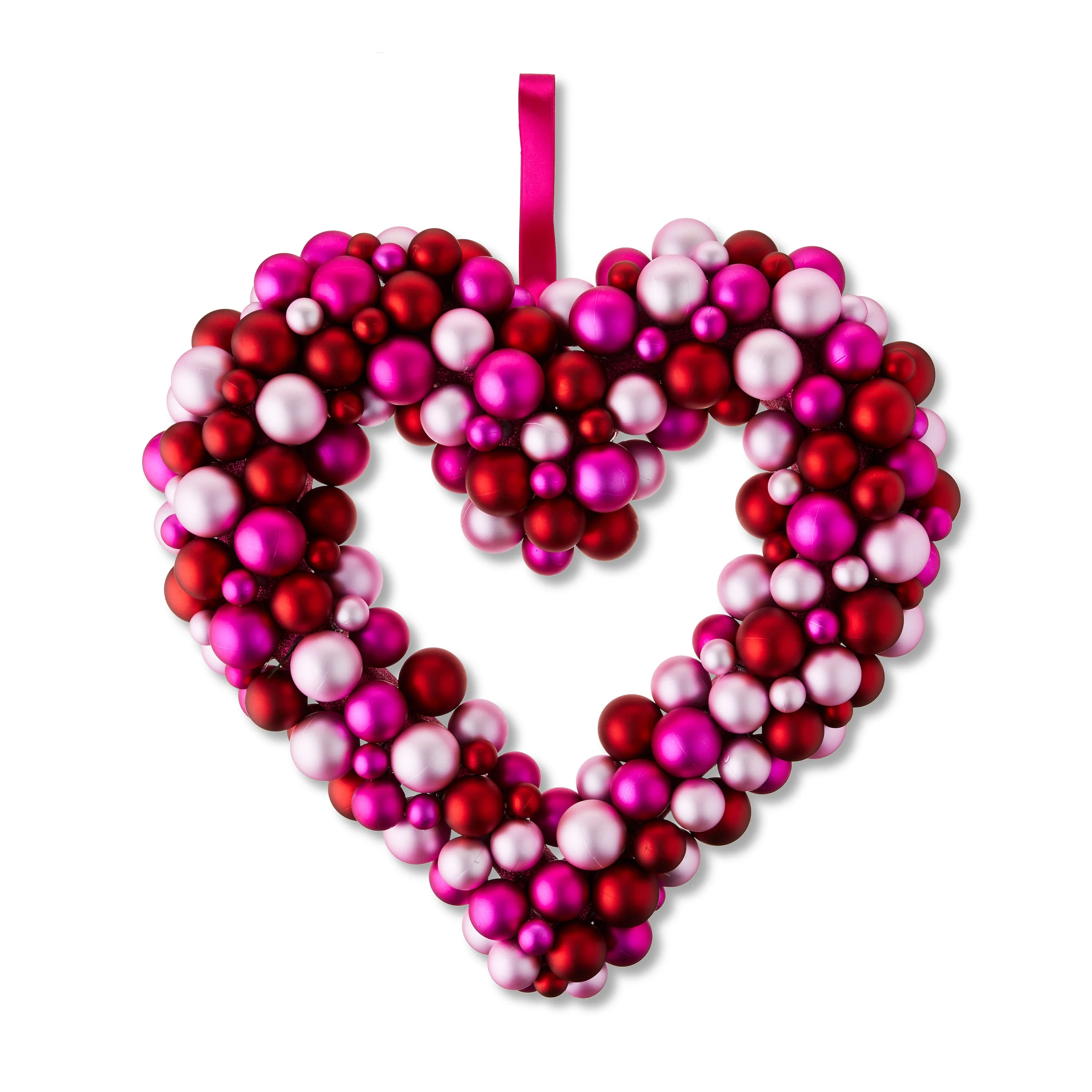 Valentine's Day Red and Pink Shatterproof Ball Heart Wreath, 17 in, by Way To Celebrate | Walmart (US)