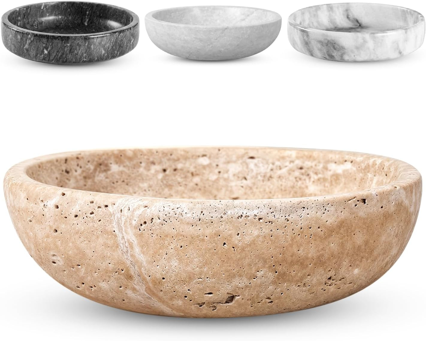 FNTSTICGOODS Travertine Decorative Bowl - 7.8” Diameter & 2” Height - Key Bowl for Entryway Table - Travertine - Organic Modern Centerpiece - Beige/Natural | Amazon (US)