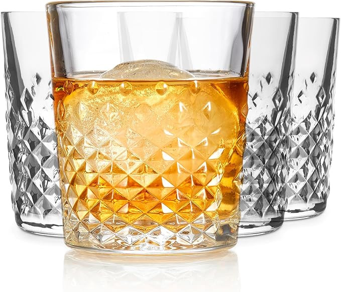 Libbey Carats Double Old Fashioned Glasses, 12 Oz Faceted Whiskey Drinking Glasses, Dishwasher Sa... | Amazon (US)