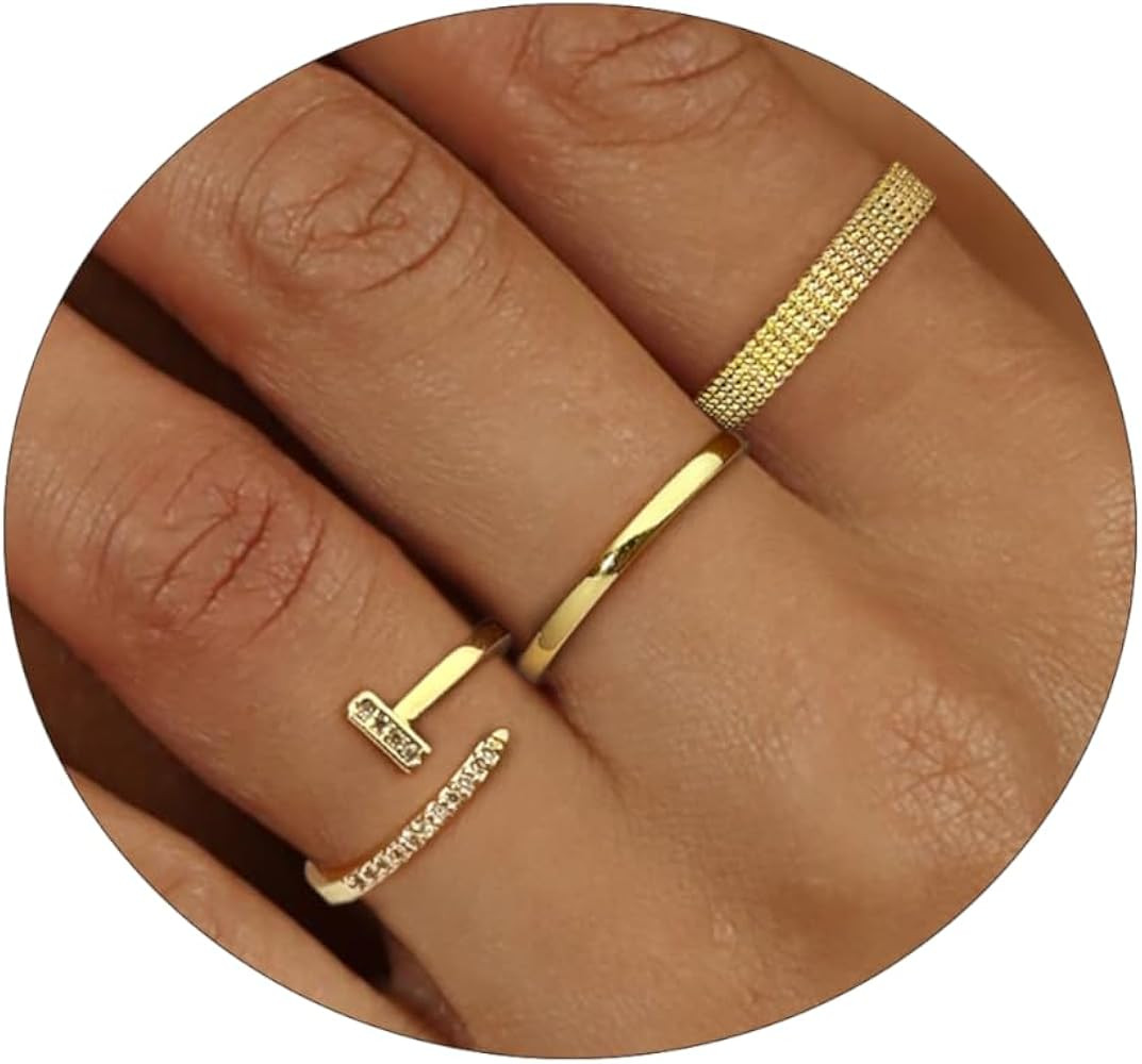 VIROMY Gold Rings for Women Set 14k Gold Band Ring Thin Gold Thumb Pinky Finger Ring Wide Thick G... | Amazon (US)
