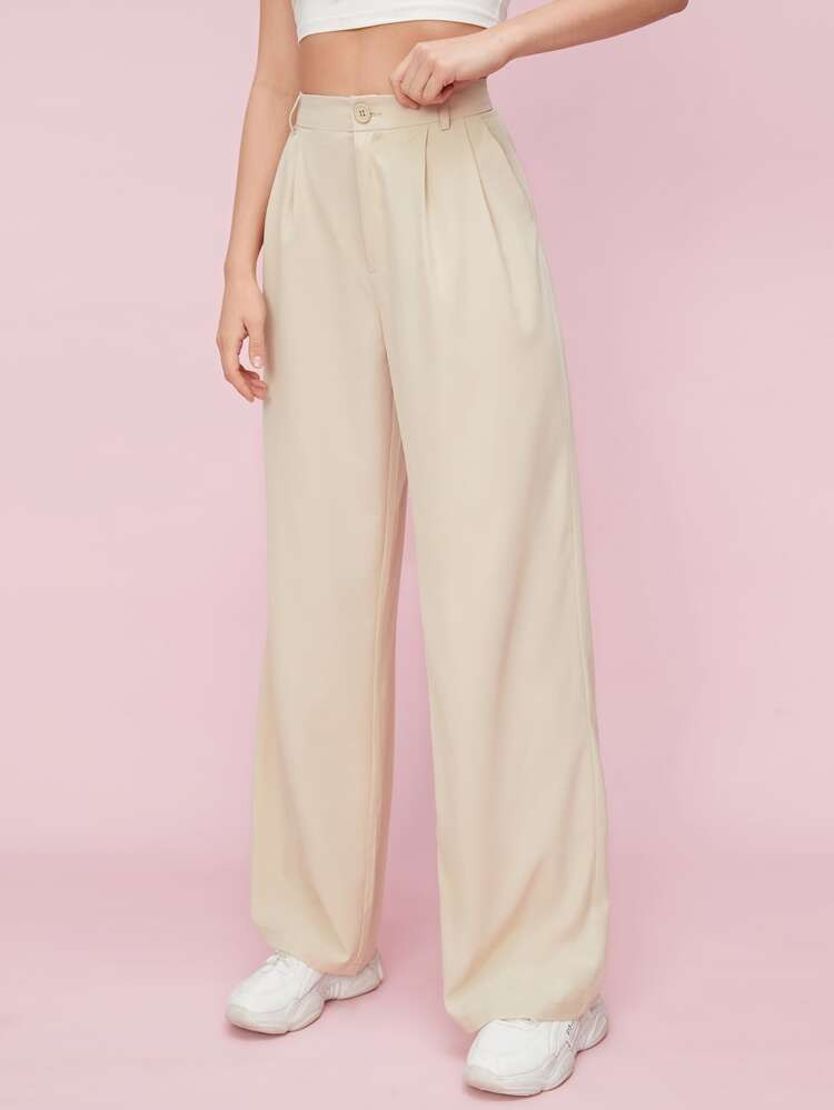 SHEIN Solid Zip Up Straight Leg Pants | SHEIN