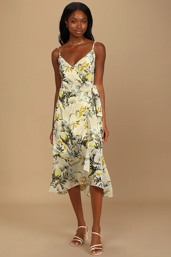 Wild Flowers Cream Floral Print Wrap Midi Dress | Lulus (US)