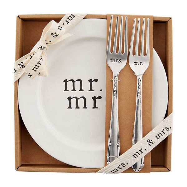 Mr. & mrs. wedding cake plate set | Mud Pie (US)