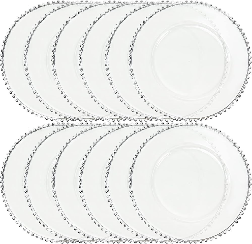 Maiangel Acrylic Silver Beaded Clear Charger Plates 13" In Bulk Wedding Set of 12, Round Plastic ... | Amazon (US)