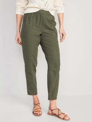 High-Waisted Cropped Linen-Blend Tapered Pants for Women | Old Navy (US)