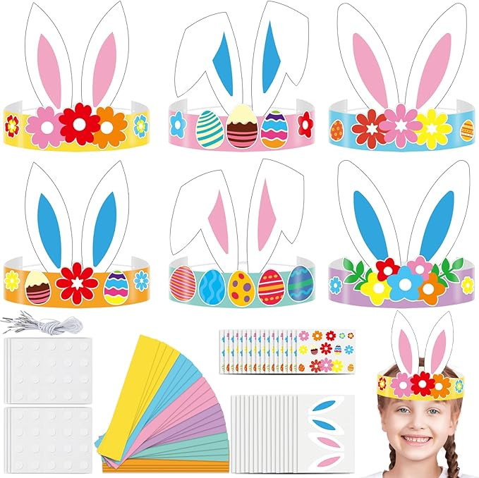 Lonfliness 24 Sets Easter Bunny Headbands Craft Kits DIY Spring Bunny Paper Hat Rabbit Ears Crown... | Amazon (US)
